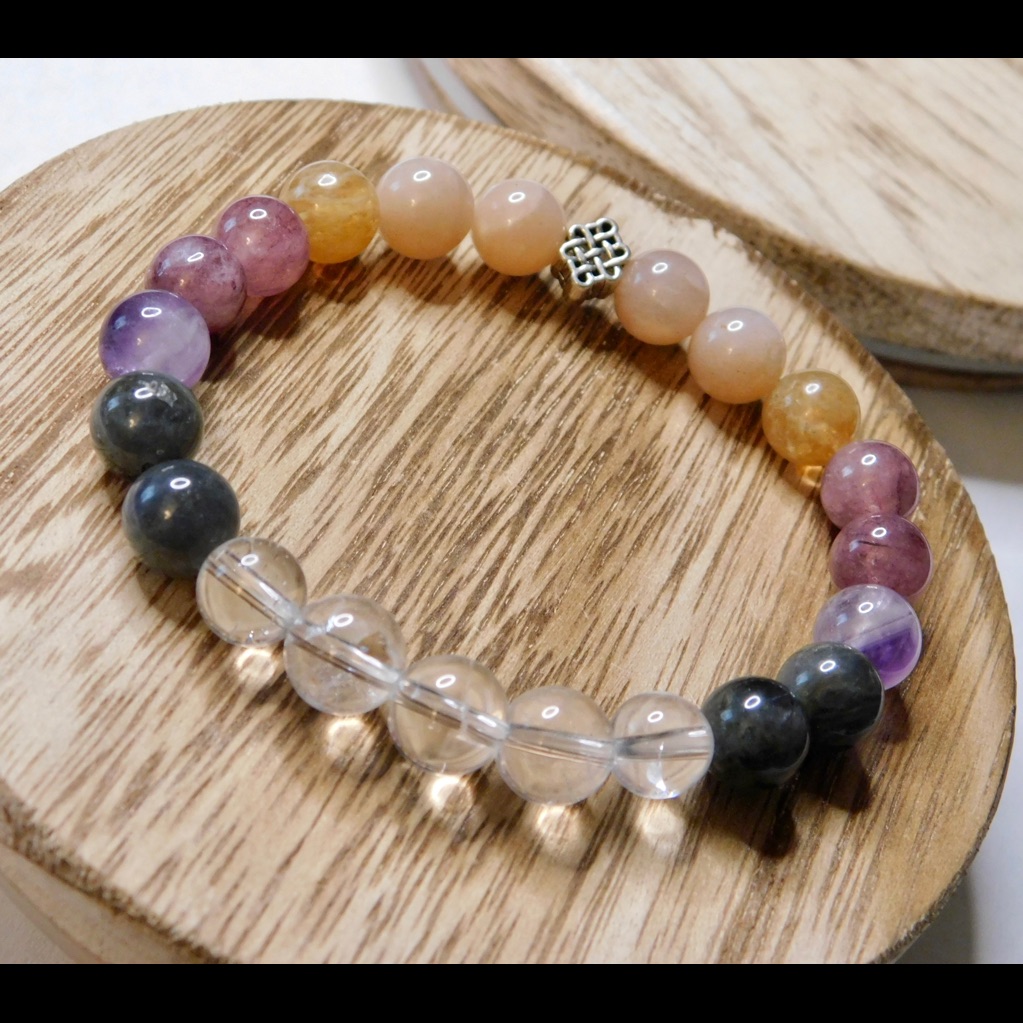 Ultimate Prosperity Crystal Bead Bracelet Labradorite Ombre Silver Amethyst